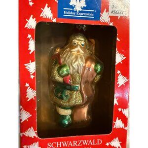 VTG German Schwarzwald Hand-Painted Blown Glass Holiday Santa Ornament Nos gift